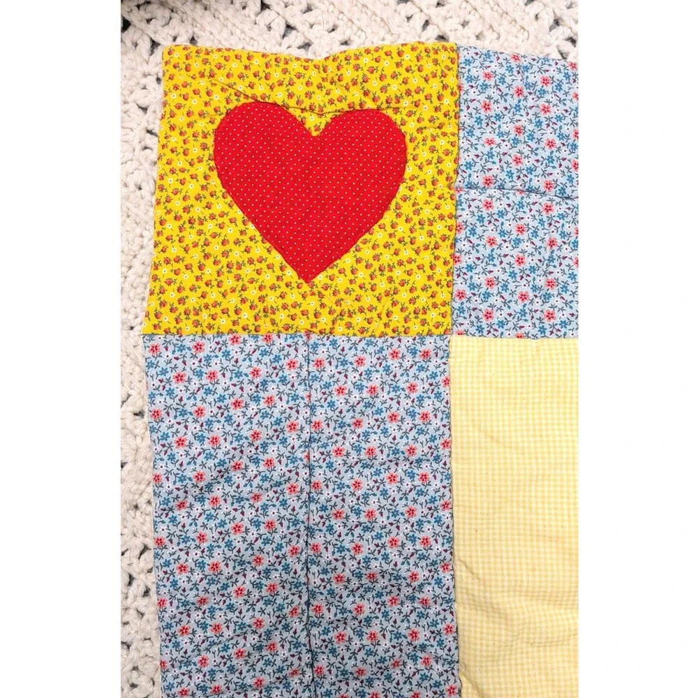 Vintage Handmade Rocking Horse Patchwork Quilt Heart Applique Baby Blanket 40x54